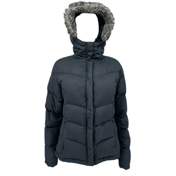 Columbia Hooded Goose Down Puffer Jacket Coat Black M - Picture 1 of 7